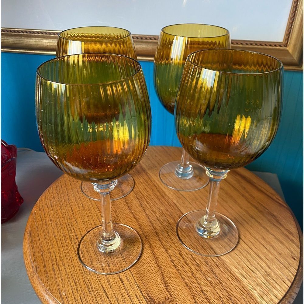 Home Essentials Regal Bloom Gold Amber Balloon Wine Glasses set of 4 Vintage...